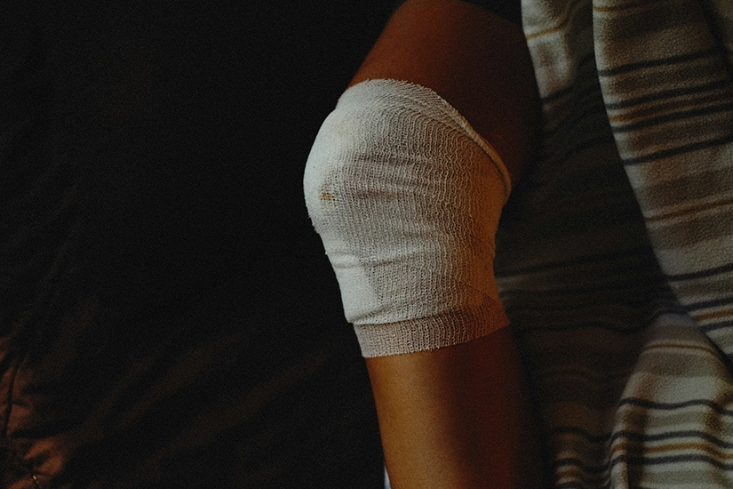 Ace bandage wrapped over knee